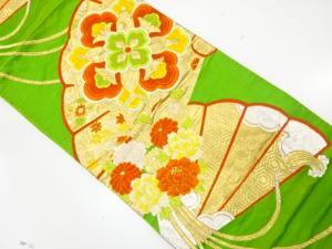 アンティーク　桧扇に花薬玉・華紋模様織り出し袋帯（材料）